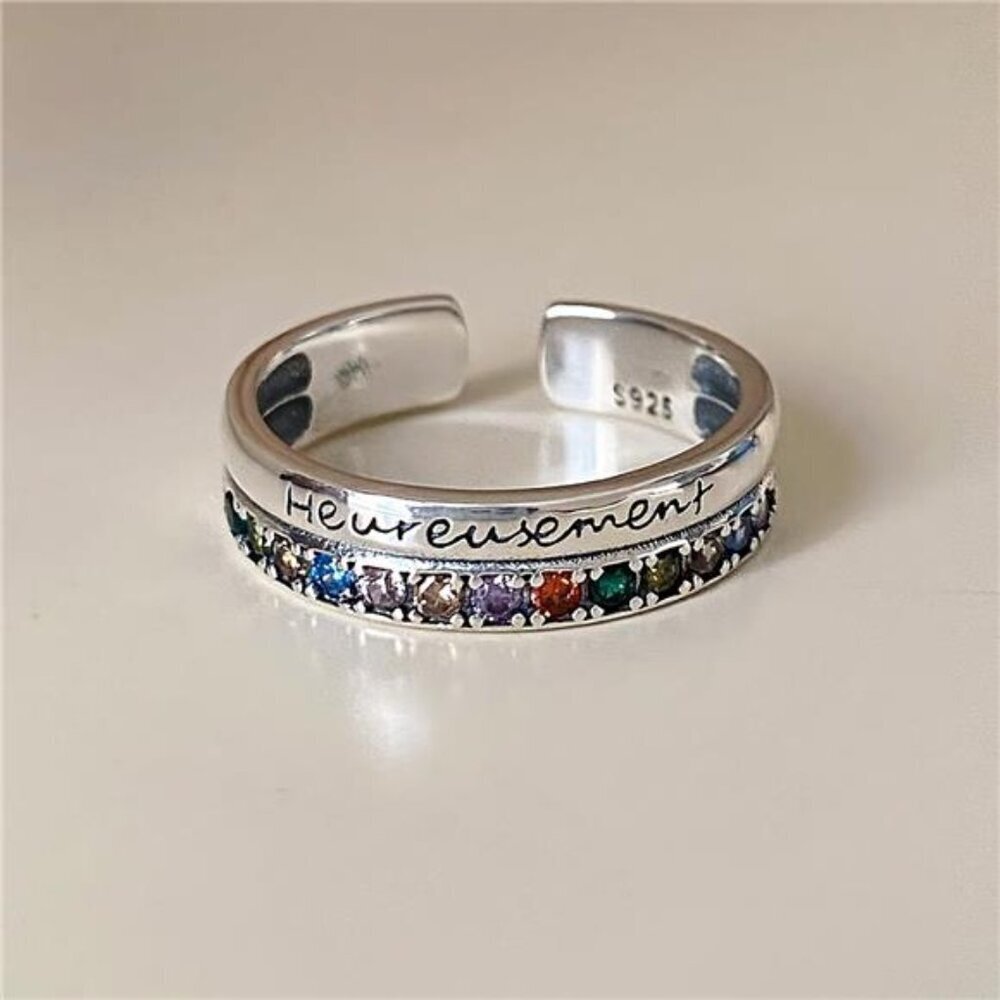 925 Sterling Silver Rhinestone Open Ring - Picture 6 of 10
